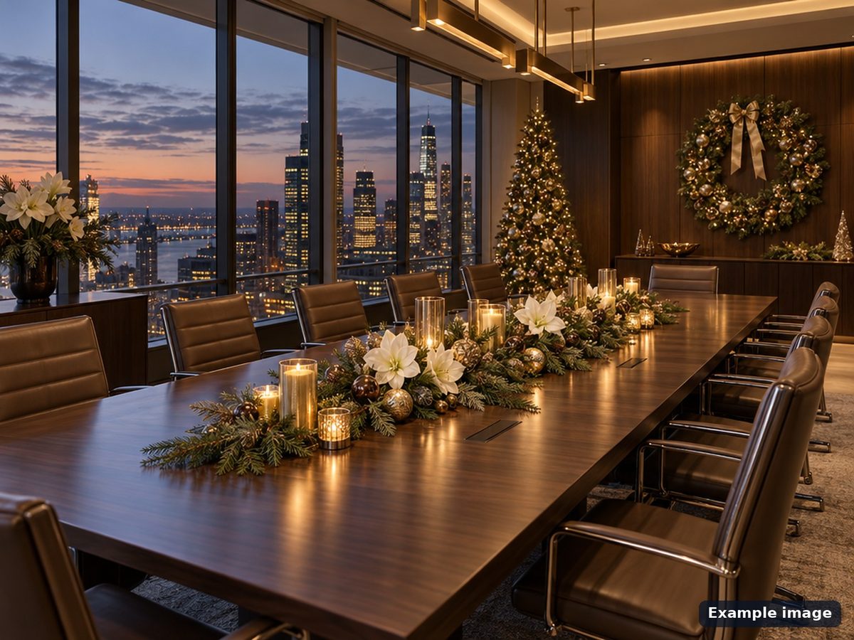 Executive conference room with Christmas decor
